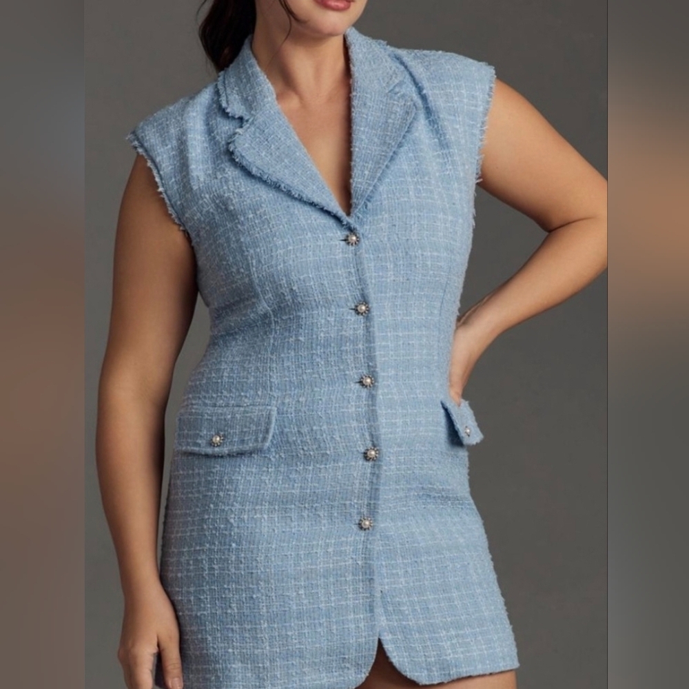 Anthropologie Maeve Sleeveless Blue Tweed Blazer Dress